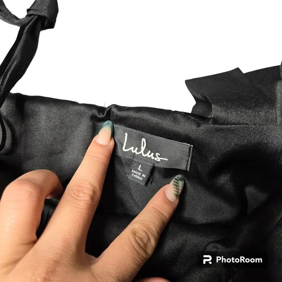 Lulus Black Tie Optional Satin Ruffled Midi Dress - Picture 4 of 12